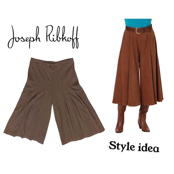 Joseph Ribkoff Brown Pleated Gaucho Pants Vintage Size 8 - Picture 10 of 12